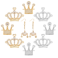 Platinum & Golden 8Pcs 4 Style Brass Micro Pave Clear Cubic Zirconia Links Connectors, Crown, Platinum & Golden, 2pcs/style