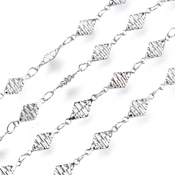 Нержавеющая Сталь Цвет Устойчивые к потускнению 304 цепи из нержавеющей стали с ромбовидными звеньями, пайки, , цвет нержавеющей стали, 11.5x5x1.8 мм