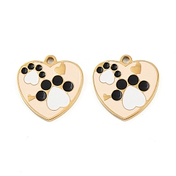 Белый 304 нержавеющей стальной эмали подвески, ионное покрытие (ip), золотые, Сердце с лапой печати, белые, 15.5x15.5x1.5 мм, отверстие : 1.5 мм