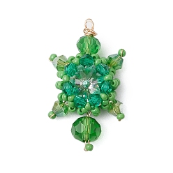 Зеленый лайм Бисер бисерные подвески, черепаха подвески, зеленый лайм, 31x20x8 мм, отверстие : 1.6 мм