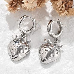 Платина Латунные серьги-кольца без свинца и кадмия, долговечный, стойки покрытие, клубника, платина, 37x17 мм