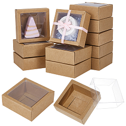 Цвет Древесины Квадратные бумажные коробки для печенья с прозрачным ПВХ-окном, для партии, свадьба, коробка для выпечки, деревесиные, 6.5x6.5 см