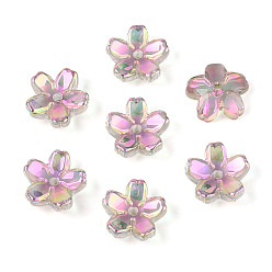 Темный Морско-зеленый Прозрачные гальванические стеклянные колпачки для бусин, 5-цветок сакуры, темно-зеленый, 10~11x4~4.5 мм, отверстие : 1.2~1.4 мм