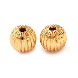 Настоящее золото 24K Латунные бусины, гофрированный круглый, стойки покрытие, долговечный, без кадмия и без свинца, реальный 24 k позолоченный, 8 мм, отверстие : 1.6 мм