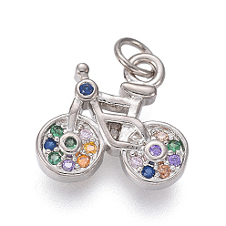 Платина Латунные микро проложить кубического циркония прелести, с прыжковых колец, велосипед, красочный, платина, 11x11.5x2 мм, отверстие : 2.5 мм