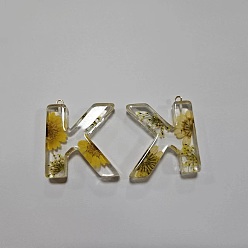 Letter K Подвески из прозрачной эпоксидной смолы, подвески-буквы с петлями, Письмо K, 41x36x8 мм, отверстие : 2 мм