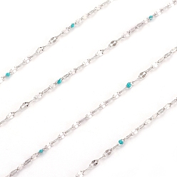 Dark Turquoise Handmade 304 Stainless Steel Dapped Chains, Cable Chains, with Enamel and Spool, Soldered, Flat Oval, Long-Lasting Plated, Dark Turquoise, 3x1.5x0.1~1mm, about 32.8 Feet(10m)/roll