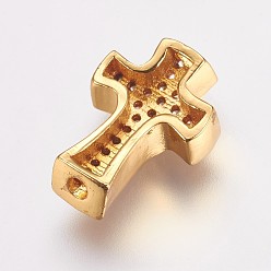 Golden Brass Micro Pave Cubic Zirconia Beads, Cross, Golden, 14x9x4mm, Hole: 1.5mm