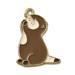 Кокосово-Коричневый Золотили эмали сплава подвески, выдра с рыбными талисманами, кокосового коричневый, 27x20x1.5 мм, отверстие : 1.8 мм