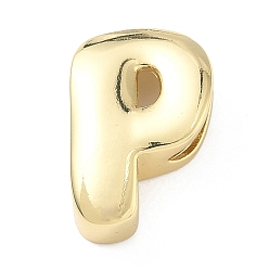 Letter P Латунные бусины с инициалами, реальный 18 k позолоченный, долговечный, стойки покрытие, без свинца и без кадмия, Письмо P, 21.5x14.5x7 мм, отверстие : 8.5x4 мм