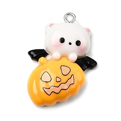 Тыква Подвески из непрозрачной смолы на Хэллоуин, с железной платиной петлей, желтые, тыква, 31.5x22.5x7 мм, отверстие : 2 мм