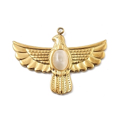 Eagle Природные каменные подвески, с 304 установками из нержавеющей стали, реальный 18 k позолоченный, орел, 28x37x4 мм, отверстие : 1.8 мм