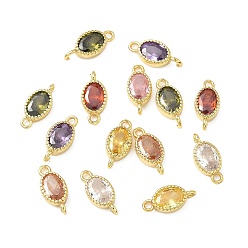 (52) Непрозрачная лаванда Шармы-соединители из латуни с паве из кубического циркония, овальные связи, реальный 18 k позолоченный, разноцветные, 13.5x6x3.5 мм, отверстие : 1.4 мм