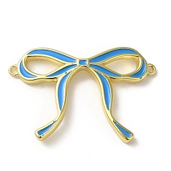 Deep-Sky-blau Emaille-Anhänger aus Messing, cadmiumfrei und bleifrei, Schleife-Link, golden, 21.5x32x3 mm, Bohrung: 1 mm