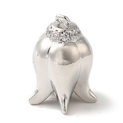 Платина Покрытие стойки латунь микропаве прозрачные подвески из кубического циркония, без кадмия и без свинца, долговечный, цветок, платина, 16x11 мм, отверстие : 1 мм