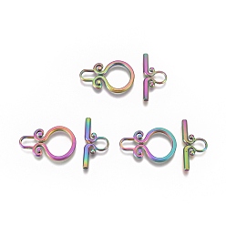 Rainbow Color Ion Plating(IP) 304 Stainless Steel Toggle Clasps, Ring, Rainbow Color, Ring: 22.5x14.6x2mm, Hole: 3.5x6.5mm, Bar: 10x21.5x2mm, Hole: 4.5x5.5mm