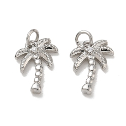 Platinum Brass Micro Pave Clear Cubic Zirconia Pendants, Coconut Tree Charms, Rack Plating, Long-Lasting Plated, Cadmium Free & Lead Free, Platinum, 15.5x11.5x2.5mm, Hole: 3mm