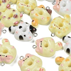 (52) Непрозрачная лаванда Подвески из смолы, с фурнитурой платина железная, пончик в форме кота, разноцветные, 29x21.5x8.5 мм, отверстие : 2 мм