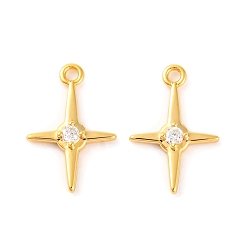 Настоящее золото 18K Латунные микропаве прозрачные подвески с фианитом, звезда, реальный 18 k позолоченный, 16.9x11.2x2.4 мм, отверстие : 1.4 мм