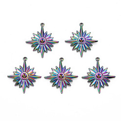 Rainbow Color Regenbogenfarbe 201 Edelstahl-Anhänger Strass-Einstellungen, Stern, für 2 mm Strass, 21x19x2.5 mm, Bohrung: 1.4 mm