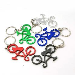 Mixed Color Aluminum Alloy Bottle Openners, with Iron Rings, Bicycle, Mixed Color, 105mm