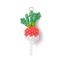 Помидор Подвески из стеклянных бусин в виде редиса, с 304 петлями из нержавеющей стали, помидор, 34.5x12.5x10.5 мм, отверстие : 3.5 мм