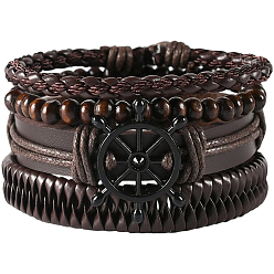 Anchor & Helm 1Вязаные многорядные браслеты из поликарбоната, коровьей кожи и искусственной кожи, сплав ссылка браслеты, якорь и штурвал, 3-1/2x1-5/8 дюйм (9x4 см)