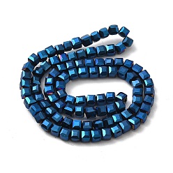 Blue Electroplate Glass Beads Strands, Faceted, Cube, Blue, 4x4x4mm, hole: 1mm