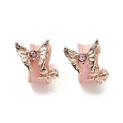 Розовое Золото Европейские бусины, сплав, стразы , с эмалью, бусины с большим отверстием, колонна с бабочкой, розовое золото , 14x12 мм, отверстие : 5 мм