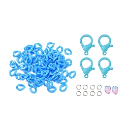 Verdeck blau DIY Masken/Glasketten Bausätze, 8Stk. 304 Edelstahl-Sprungringe, 80Stk. Acryl-Verbindungsringe, Anhänger aus Blattglas und Karabinerverschlüsse aus Kunststoff, Verdeck blau, 13.5x10.5x3.5 mm, Bohrung: 1.2 mm, 94 Stück / Beutel