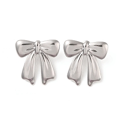 Stainless Steel Color Bowknot 304 Stainless Steel Stud Earrings for Women, Stainless Steel Color, 30x29mm