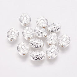 Серебро Сплавочные овальные бусины тибетского стиля , овальные, без кадмия, без никеля и без свинца, серебряные, 11x9x4 мм, отверстие : 2 мм