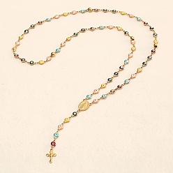 Настоящее золото 18K Католические четки из нержавеющей стали с красочным эмалированным крестом в форме глаза, унисекс.