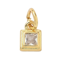 Прозрачный Кулон из циркония, квадратных амулеты, стойки покрытие, долговечный, без свинца и без кадмия, реальный 18 k позолоченный, с целью перехода в кольце, прозрачные, 7x5x2 мм, отверстие : 3.2 мм