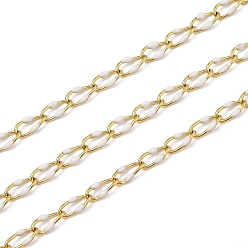 Белый Ионное покрытие (ip) 304 звенья цепи из нержавеющей стали, с эмалью, с катушкой, полированный, пайки, реальный 18 k позолоченный, белые, 6.8x3.3x1.3 мм, около 32.81 футов (10 м) / рулон