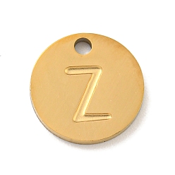 Letter Z Ионное покрытие (ip) 304 подвески из нержавеющей стали, лазерная резка, плоский круглый с подвеской в виде буквы, золотые, Письмо Z, 10x1 мм, отверстие : 1.4 мм