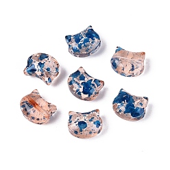 Marine Blue Picasso Transparent Glass Beads, Cat, Marine Blue, 8~8.5x9.5~10x5.5~6mm, Hole: 1mm, About 750pcs/pound