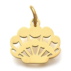 Настоящее золото 18K 304 прелести нержавеющей стали, с целью перехода в кольце, шарм из ракушек, лазерная резка, ионное покрытие (ip), реальный 18 k позолоченный, 11x12x1 мм, отверстие : 3 мм