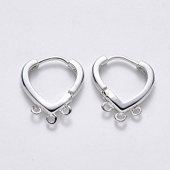 Платина Латунные серьги-обручи, без никеля , с горизонтальной петлей, Реальная платина, 17x15x2.5 мм, отверстие : 1.2 мм, штифты : 1 мм