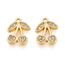 Настоящее золото 18K 304 из нержавеющей стали амулеты горный хрусталь, черри прелести, вакуумное покрытие pvd, реальный 18 k позолоченный, 11x8.5x1.5 мм, отверстие : 1 мм