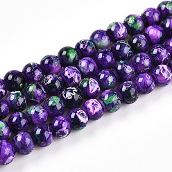 Темно-Фиолетовый Выпечки нарисованных стеклянных бусин прядей, круглые, темно-фиолетовый, 4~4.5 мм, отверстие : 0.8 мм, около 204~208 шт / нитка, 31.89~32.68 дюйм (81~83 см)