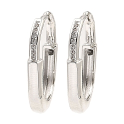 Платина Серьги-кольца из латуни с цирконием, овальные, платина, 21.5x3x14.5 мм