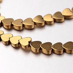 с Золотистым Покрытием Гальванизировать немагнитных синтетический гематит нитей бисера, сердце, с золотым покрытием, 6x6x2 мм, отверстие : 1 мм, около 71 шт / нитка, 15.7 дюйм