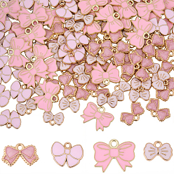 Pink 120 шт 4 стили подвески из сплава эмали, золотые, Подвески в виде бабочки и бантика, розовые, 8.5~14.5x12~17x1~2 мм, отверстие : 1.4~2 мм, 30 шт / стиль