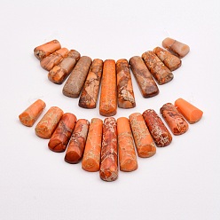 Темно-Оранжевый Натуральные имперские нитки из бисера яшмы, подвески с градуированными веерами, фокусные бусы, окрашенные, темно-оранжевый, 15~39x9~10x5~5.5 мм, отверстие : 1.5 мм, 11 шт / нитка, 3.54 дюйм