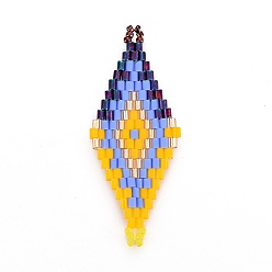 Gelb Miyuki & Toho handgemachte japanische Rocailles Links, Webmuster, Karo, Gelb, 43.5~45x16.4~18x1.7~2 mm, Bohrung: 1.2~1.5 mm