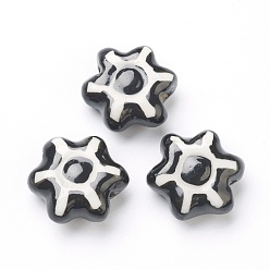 Black Handmade Porcelain Flower Beads, Black, 15~17x15~17x7mm, Hole: 2mm, about 20pcs/strand, 11.42 inch(29cm)