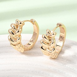 Real 18K Gold Plated Brass Hoop Earrings for Women, Leaf, Real 18K Gold Plated, 20x10x20.5mm