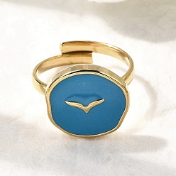 Темно-Голубой 304 из нержавеющей стали манжеты кольца, плоско-круглые, с эмалью для женщин, золотые, ионное покрытие (ip), глубокое синее небо, внутренний диаметр: 17 мм