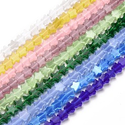 Color mezclado Abalorios de vidrio de ojos de gato, estrella, color mezclado, 5.5~6x6.5x2.5 mm, agujero: 0.7 mm, sobre 68~69 unidades / cadena, 14.57~14.76 pulgada (37~37.5 cm)